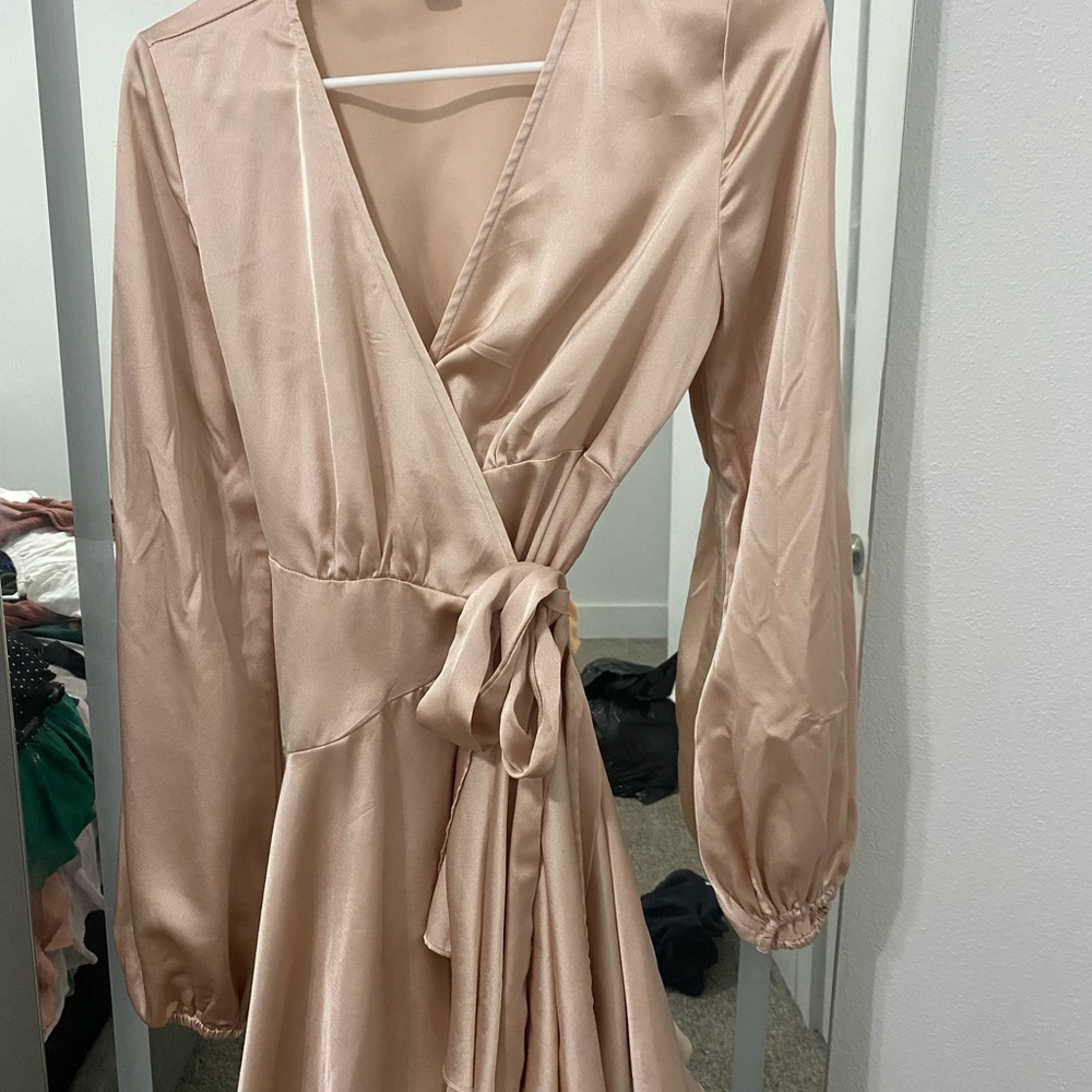 SHEIN Long Sleeve Wrap Dress - Cream